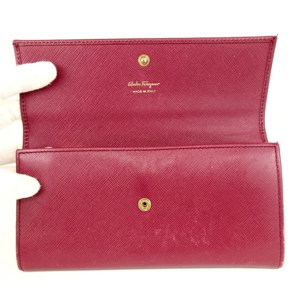 Authentic Salvatore Ferragamo Giancini Dark Pink/Red Leather Wallet Clutch - Picture 6 of 10